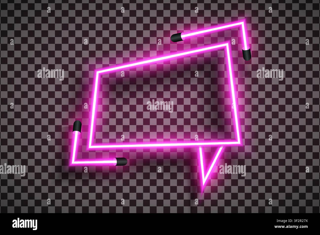 Leere neon Comic-Sprechblase im realistischen rosa LED-Neonröhrenrahmen-Stil isoliert auf transparentem Hintergrund. Lichteffekt-Fotorahmen. Detailliertes Vekt Stock Vektor