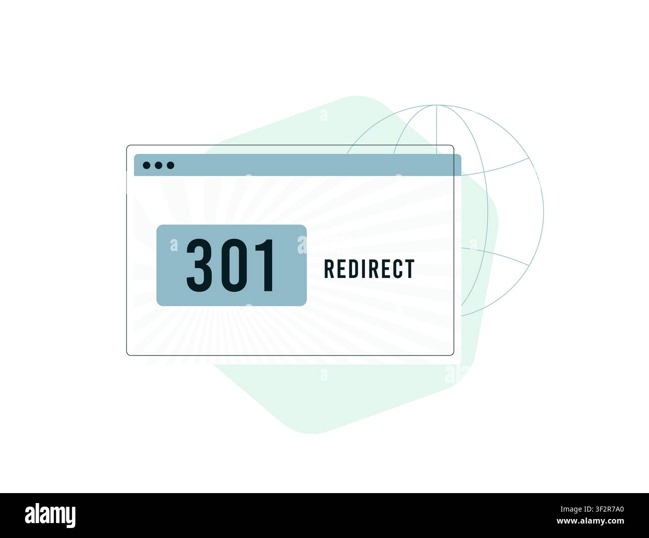 301-Weiterleitung mit permanenter URL-Weiterleitung, Website-Migration, SEO-Optimierung und Domänenweiterleitung zur Erhaltung von Suchergebnissen und Link-Autorität. Flachdesign-Vektorillustration. Stock Vektor