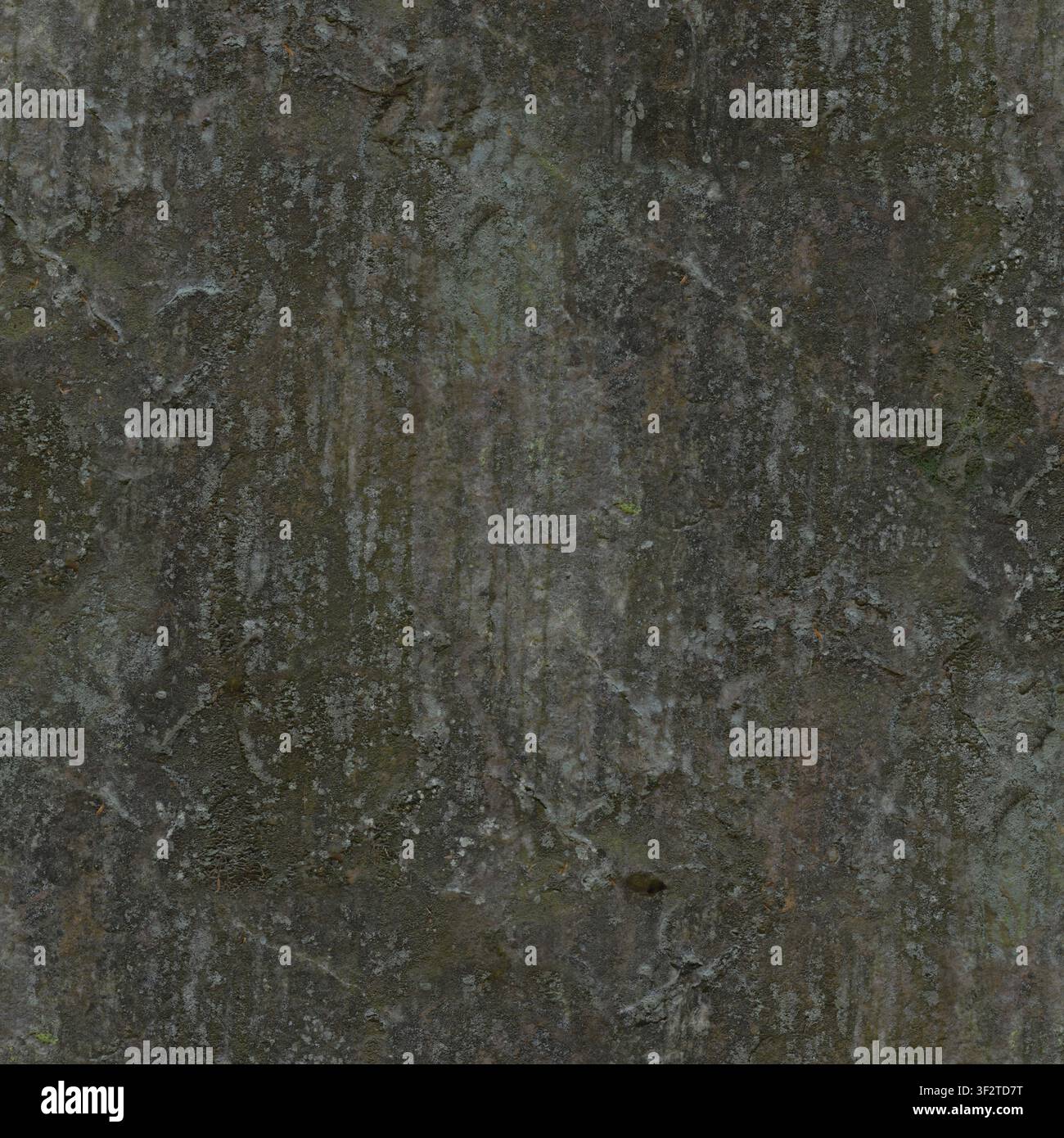 Eine dunkle, kohlefarbene, verwitterte Felsstruktur mit natürlichen Flechtenmustern und gealterten geologischen Oberflächendetails. Stockfoto