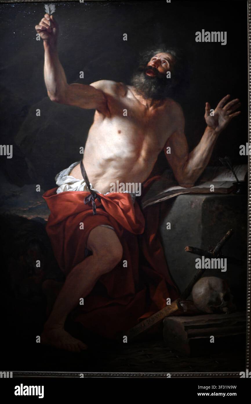 Saint Jerome (Saint Jérôme), gemalt um 1779–1780 vom französischen neoklassizistischen Künstler Jacques-Louis David (1748–1825). Öl auf Leinwand, darstellend die Churc Stockfoto