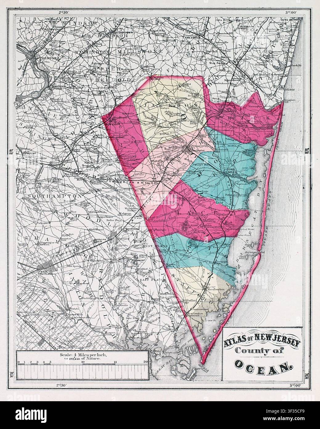 Atlaskarte von Ocean County, New Jersey, 1873 Stockfoto