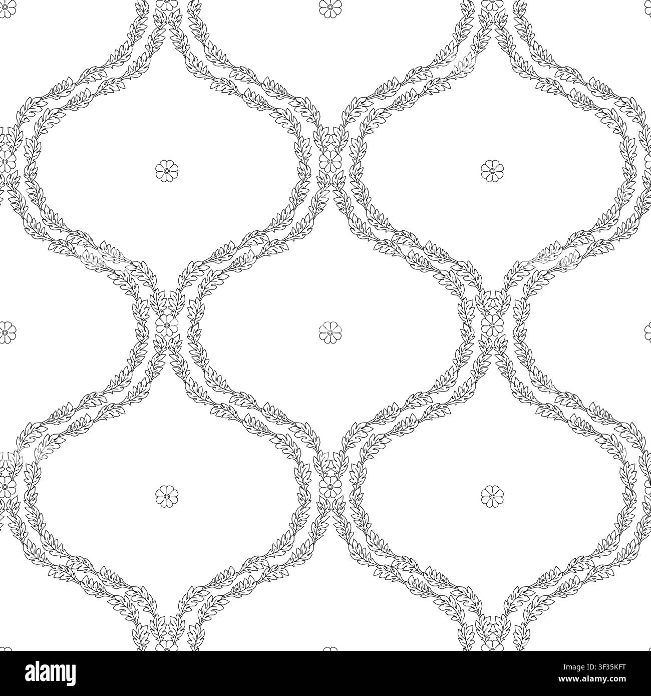 Nahtloses Muster mit schwarzen linearen geometrischen Motiven aus floralen Ägäen auf weißem Hintergrund Stock Vektor