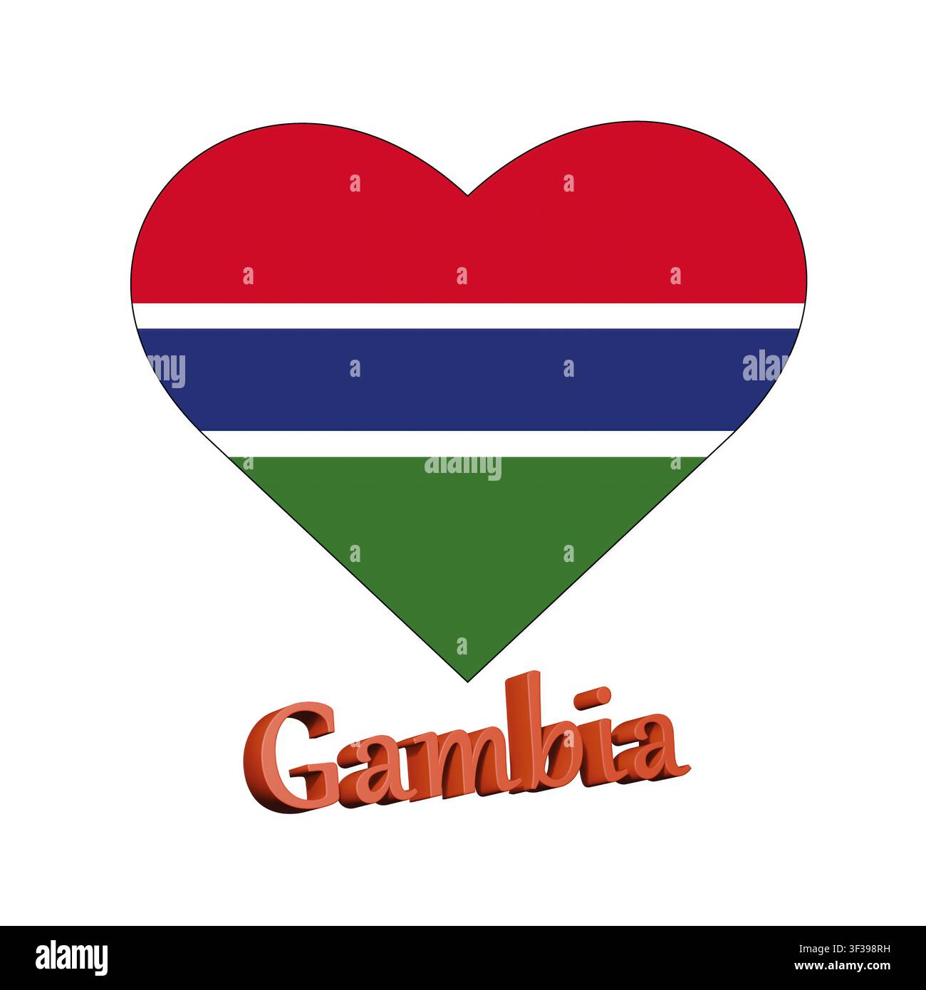 Illustration von I Love Gambia mit einem herzförmigen Schild mit einer Flagge auf weißem Hintergrund Stockfoto