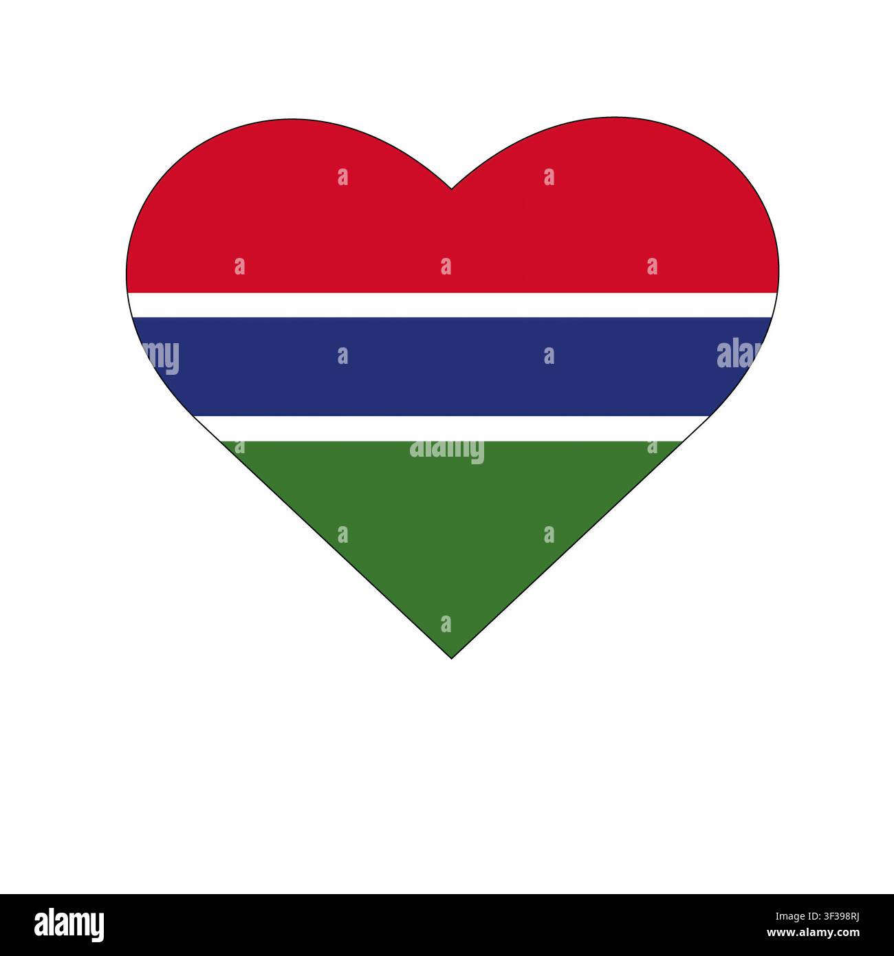 Illustration von I Love Gambia mit einem herzförmigen Schild mit einer Flagge auf weißem Hintergrund Stockfoto
