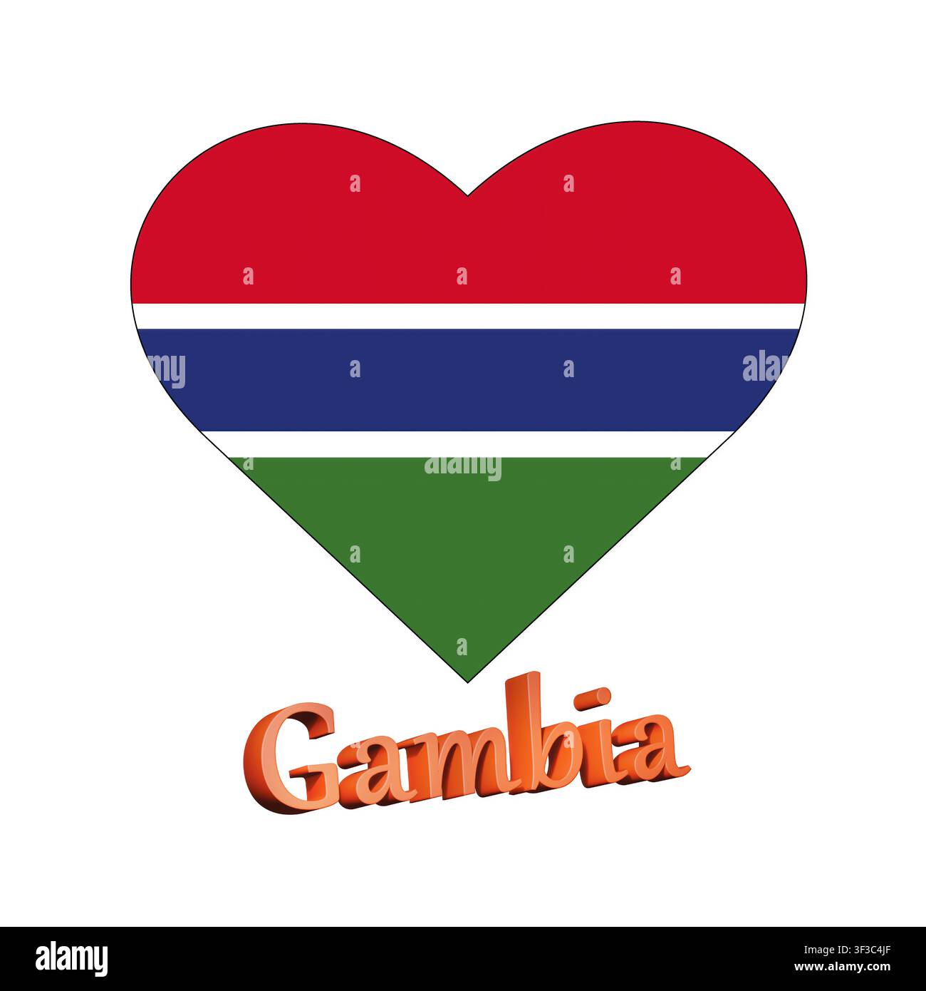 Illustration von I Love Gambia mit einem herzförmigen Schild mit einer Flagge auf weißem Hintergrund Stockfoto