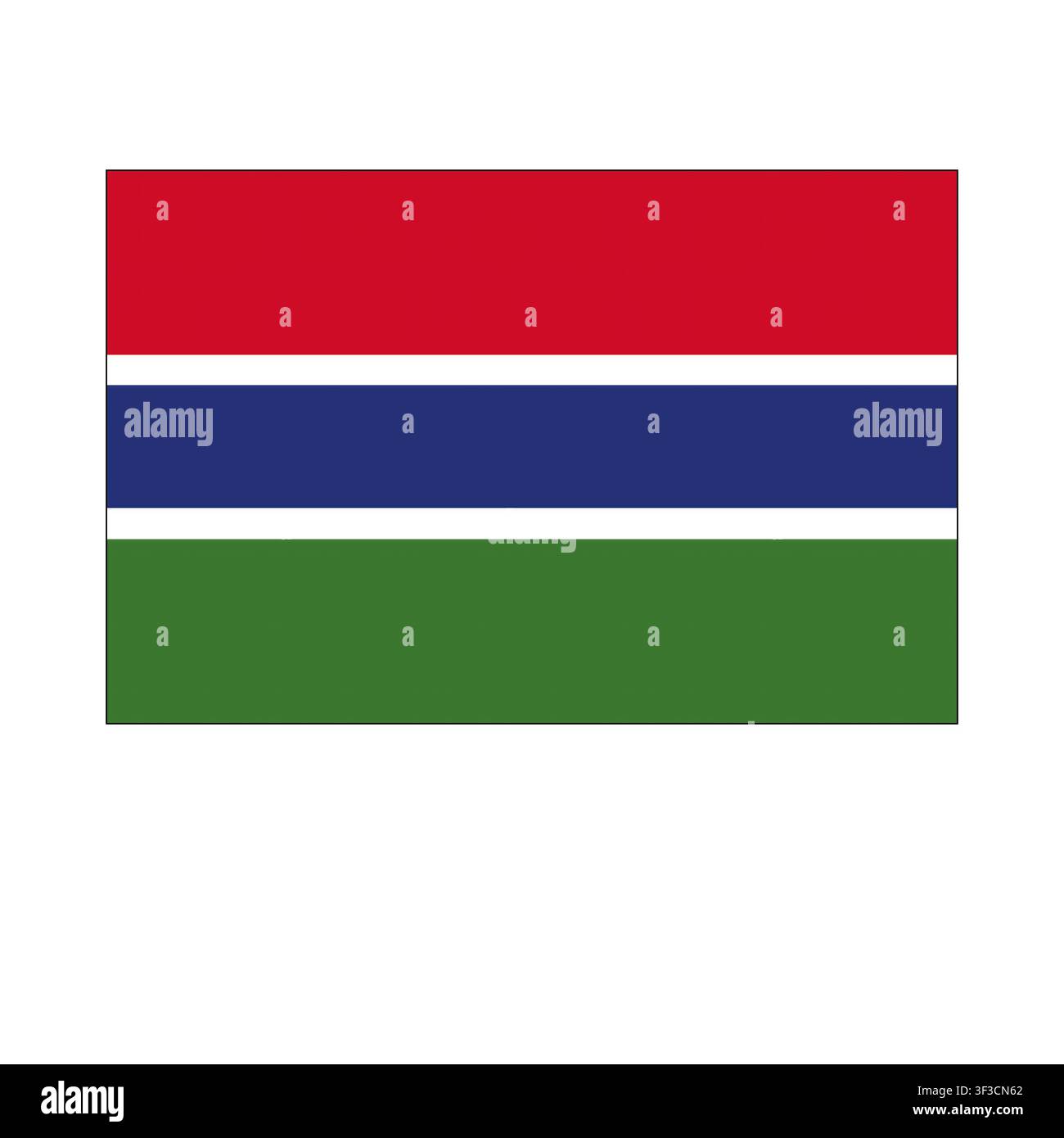 Die Flagge von Gambia auf weißem Hintergrund. Stockfoto