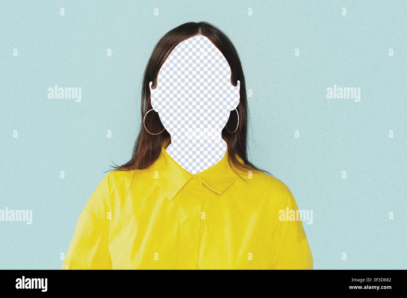 Unerkennbare Frau in gelbem Hemd mit leerem Hintergrund, Gewichtsabnahme-Konzept Stockfoto