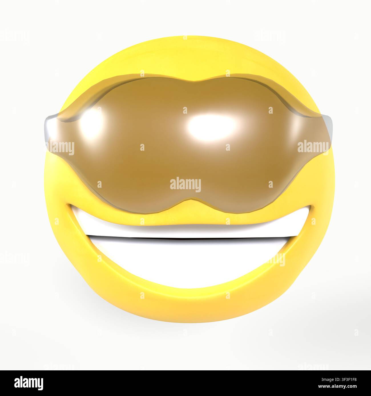 Lächelnder Emoji mit Sonnenbrille isoliert auf weißem Hintergrund Stockfoto