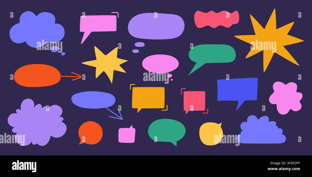 Sammlung von fetten Sprechblasen. Doodle-Elemente. Stock Vektor