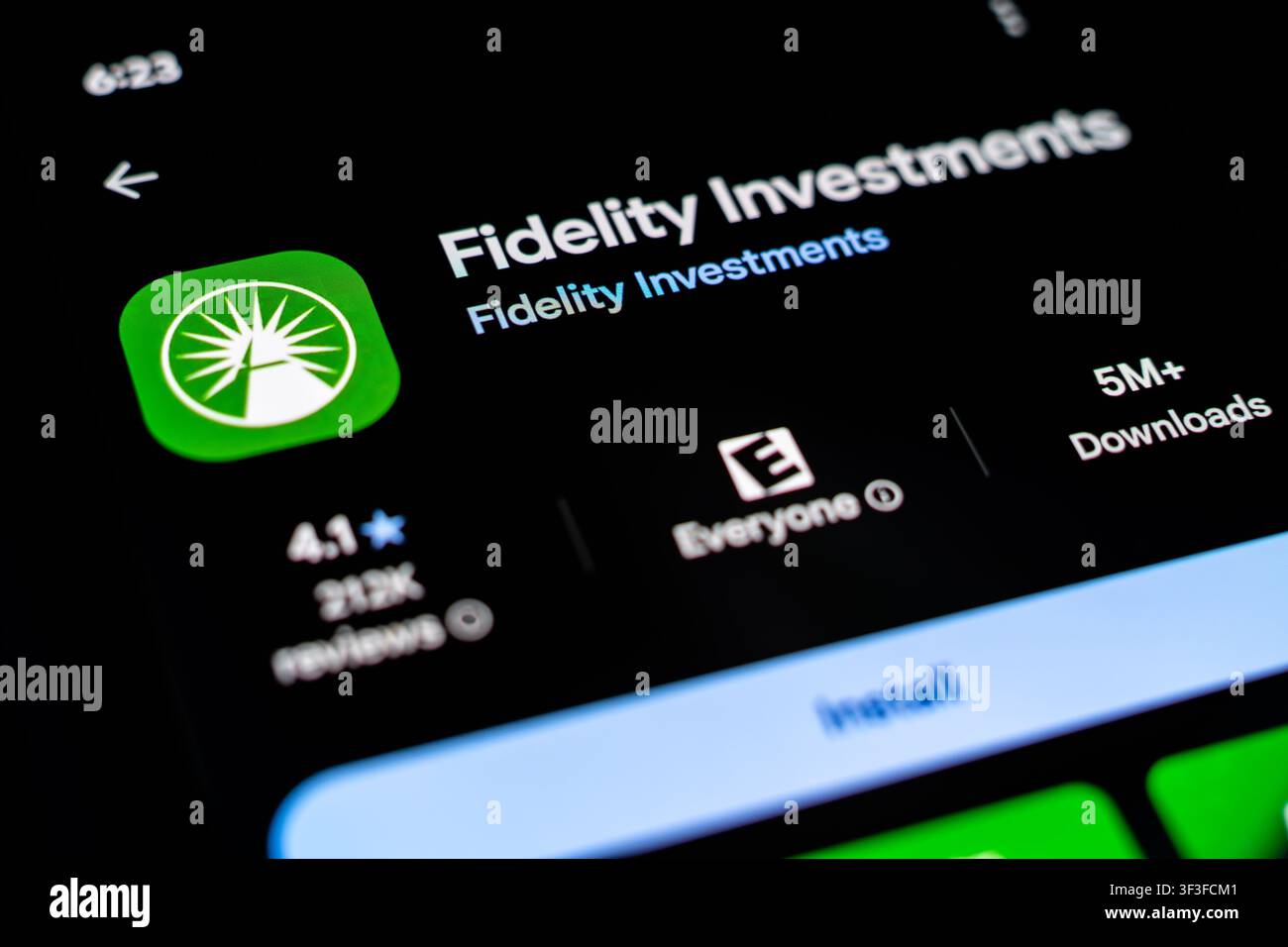 Fidelity Investments Mobile App für Aktienhandel, Rentenkonten und Vermögensverwaltung Stockfoto
