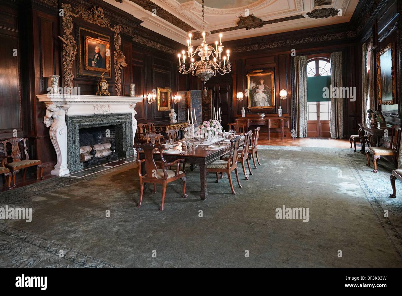 Esszimmer im Old Westbury Gardens-Anwesen, Long Island Stockfoto