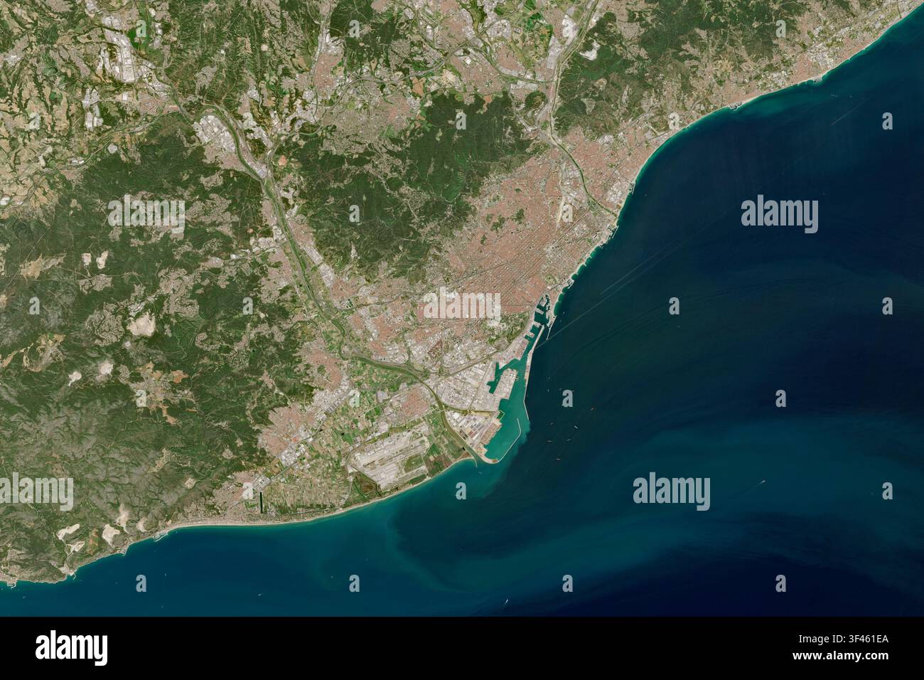 Barcelona in Spanien aus dem Weltraum gesehen - enthält modifizierte Copernicus-Sentinel-Daten (2026) Stockfoto