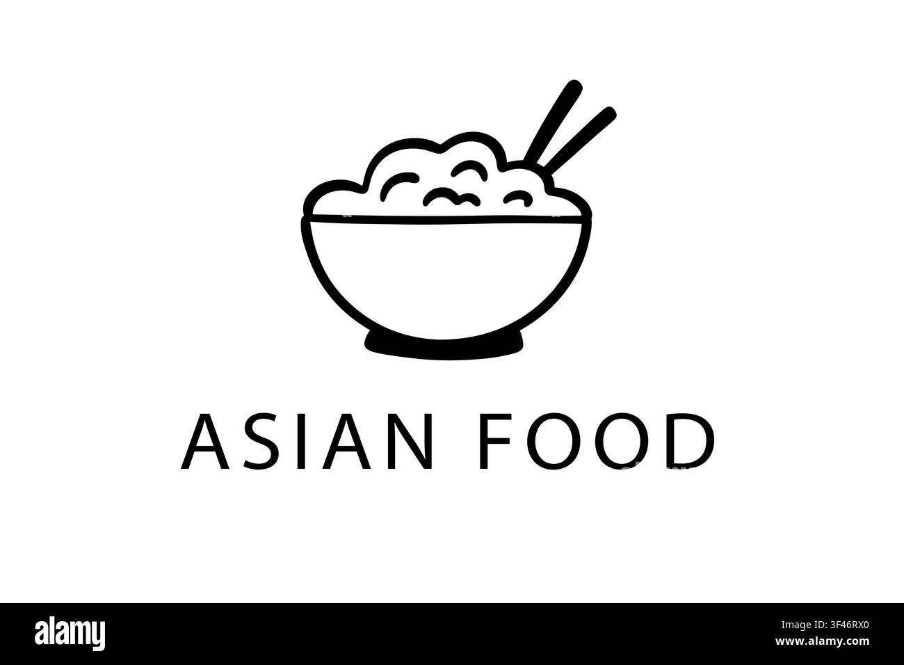 Minimales asiatisches Lebensmittellogo mit Reisschale und Essstäbchen Stock Vektor