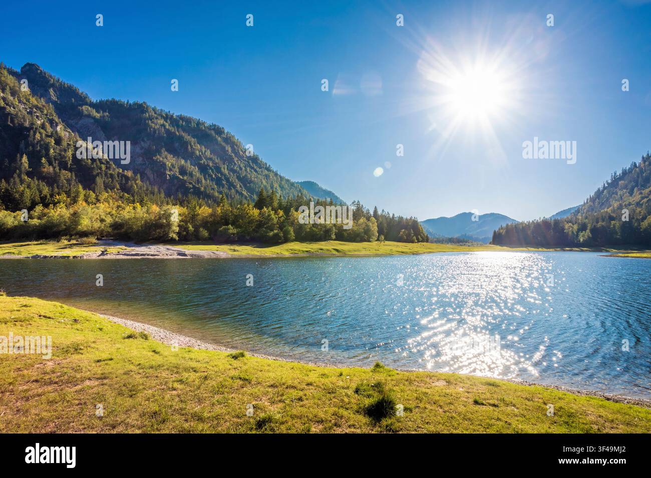 Lödensee im Abendlicht, Reit im Winkl, Oberbayern, Bayern, Deutschland Stockfoto