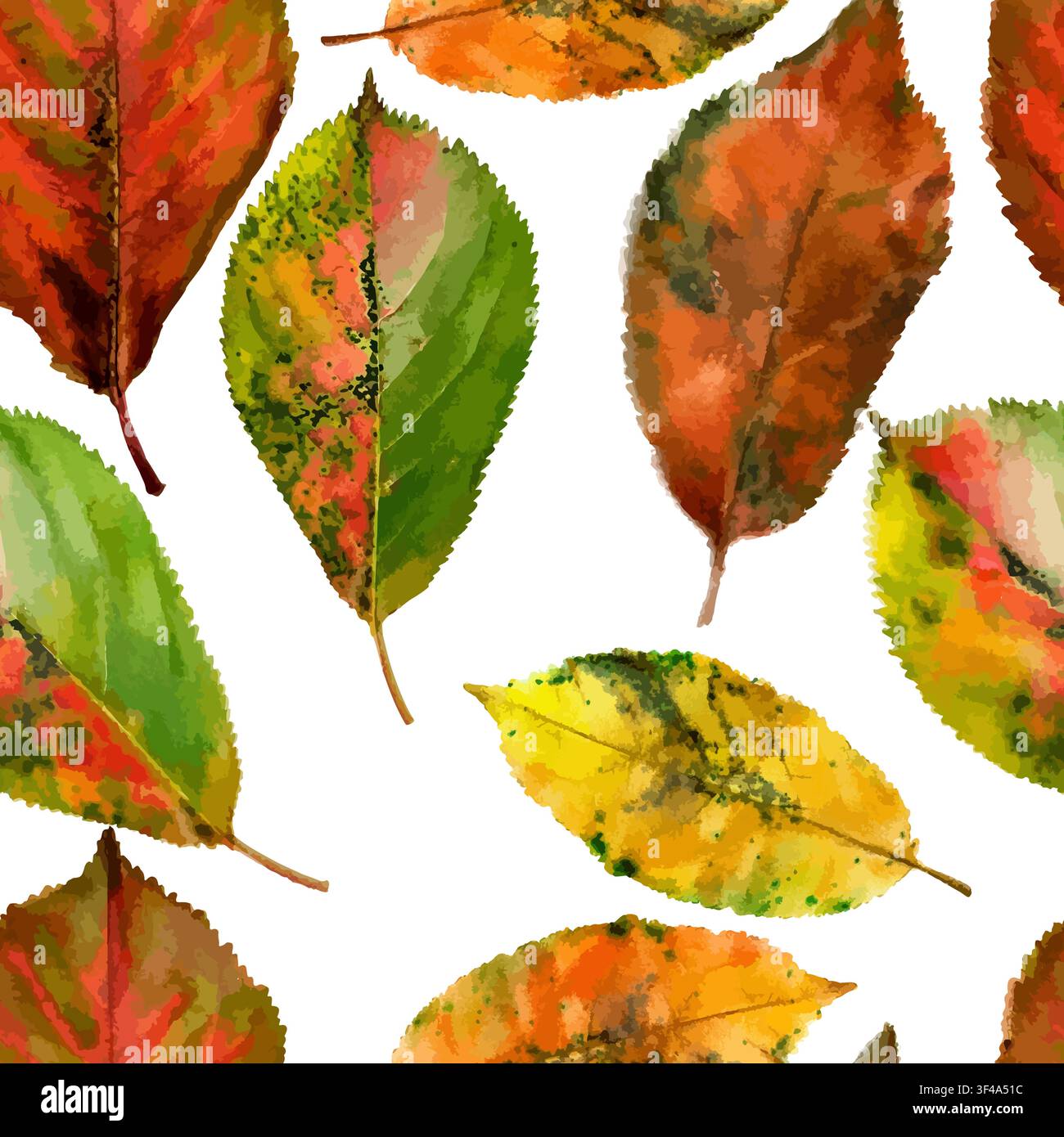 Aquarell-Herbstblätter nahtloses Muster. Handgezeichnete Vektorillustration. Stock Vektor