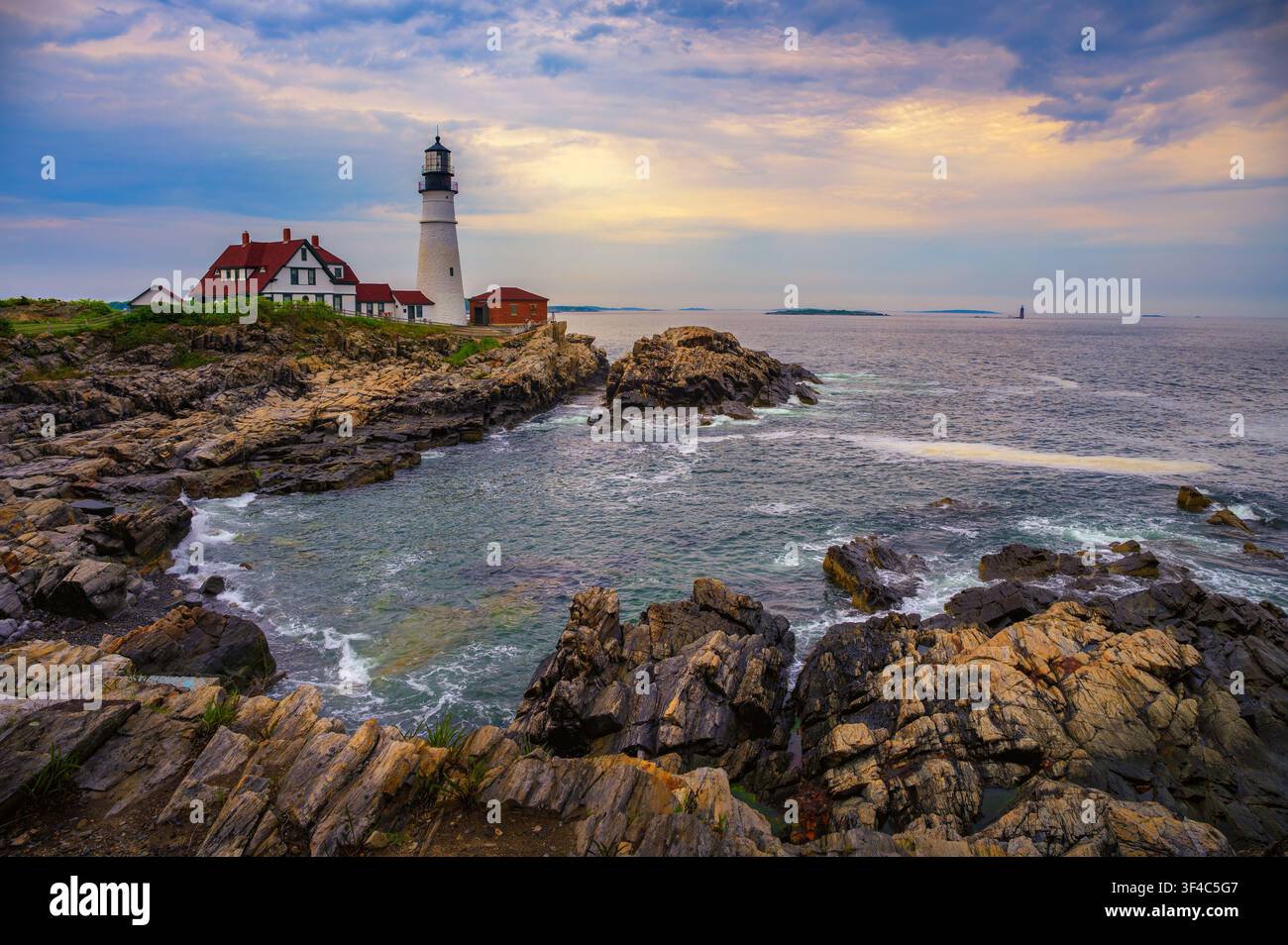 Portland Head Lighthouse at Sunset in Maine, USA Stockfoto