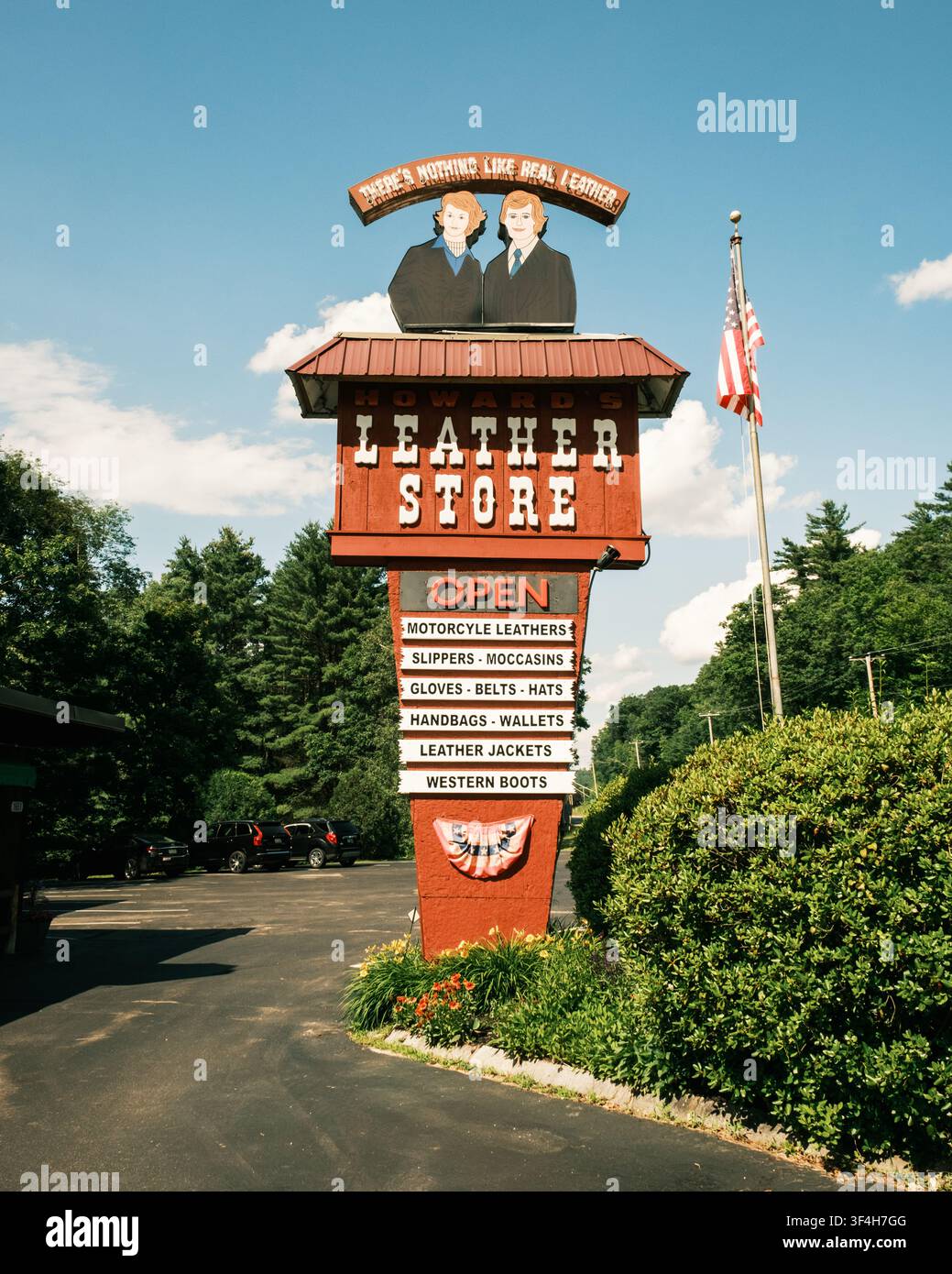 Howards Leather Store Vintage-Schild, Chesterfield, New Hampshire Stockfoto