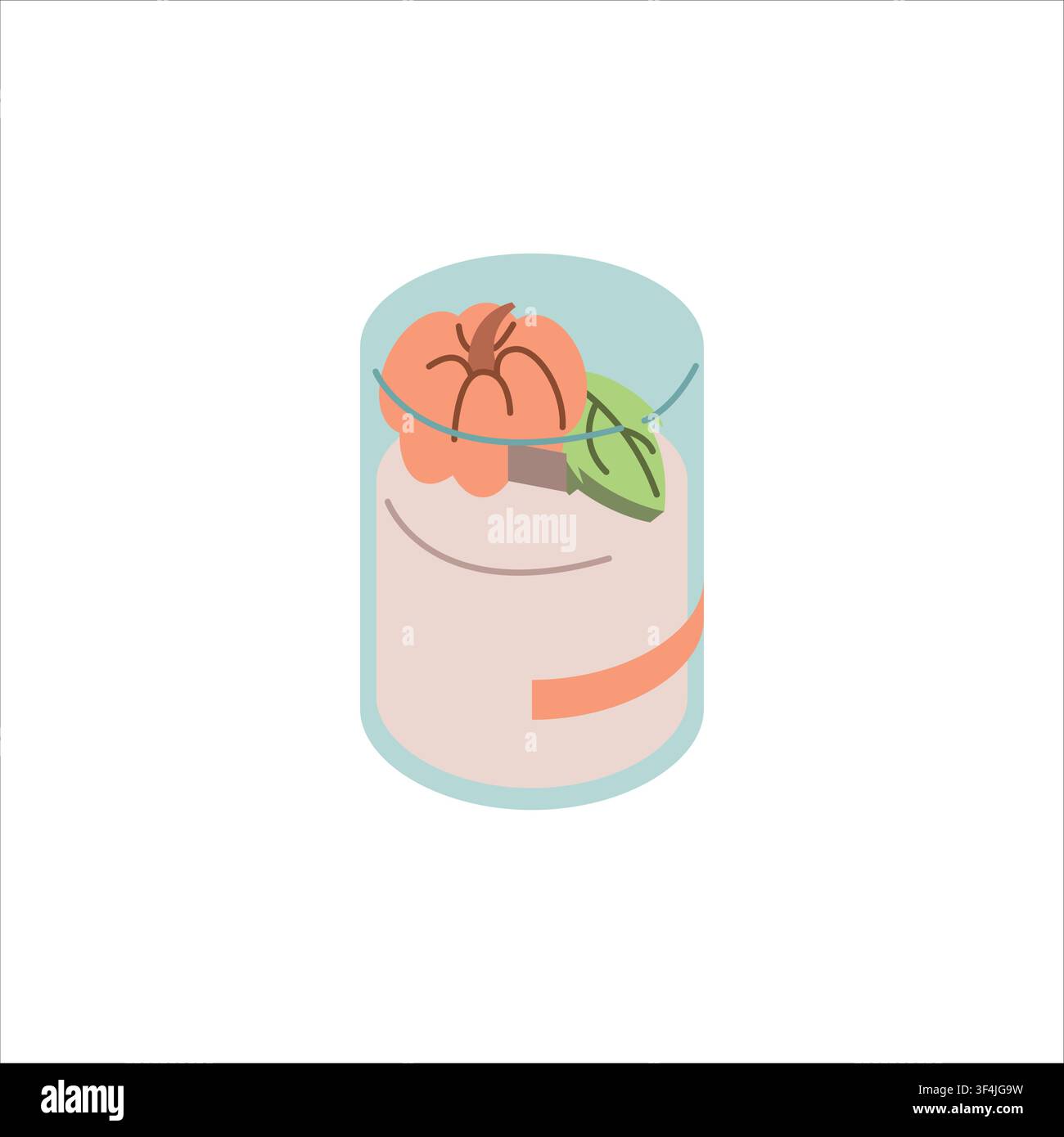 Herbstkerze mit Kürbis und Blatt in einem Glas Stock Vektor