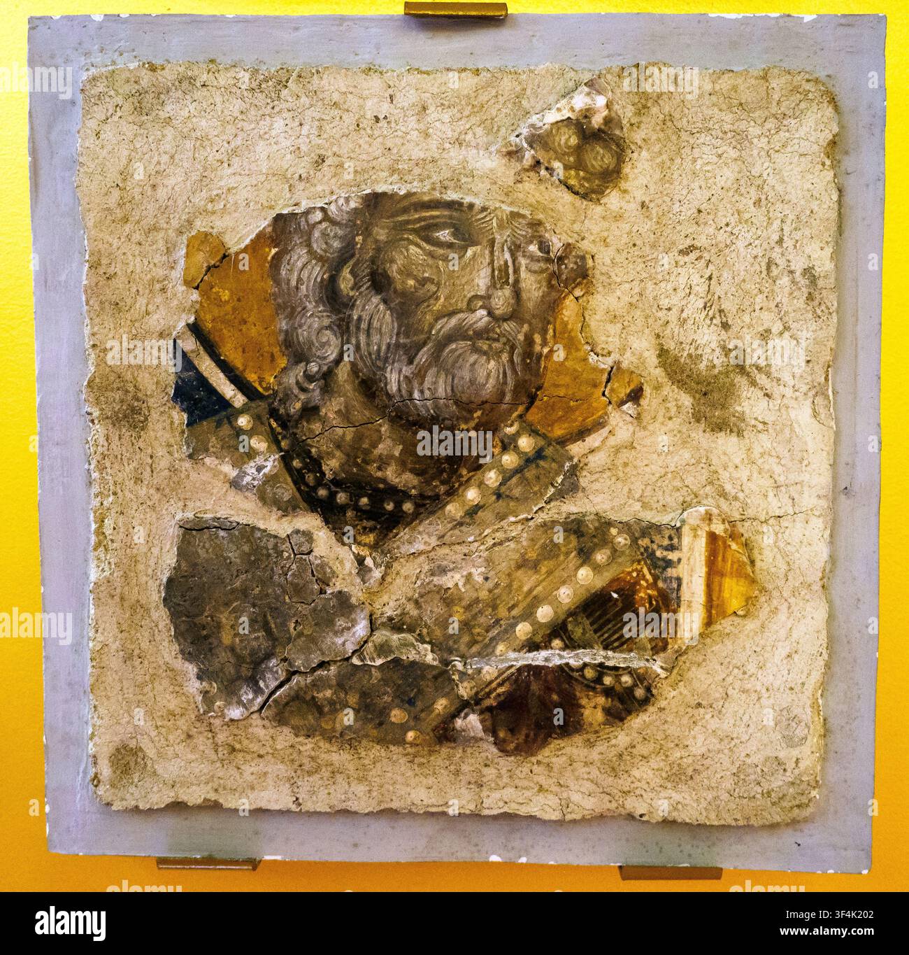 Versetztes Fresko, das David von Onufri (XVI. Jahrhundert) aus der Kirche von Saint Nicholas, Shelcan, Elbasan zeigt - Nationales Museum für mittelalterliche Kunst - Korce, Albanien Stockfoto