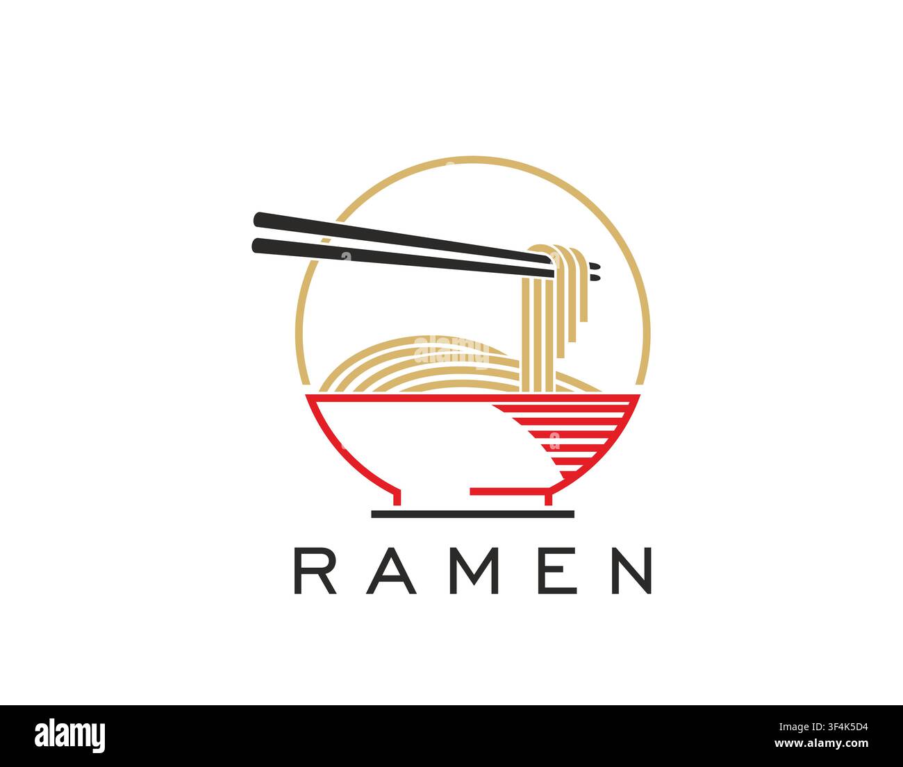 Ramen-Symbol, Schüssel mit asiatischen Nudeln und Stäbchen Stock Vektor