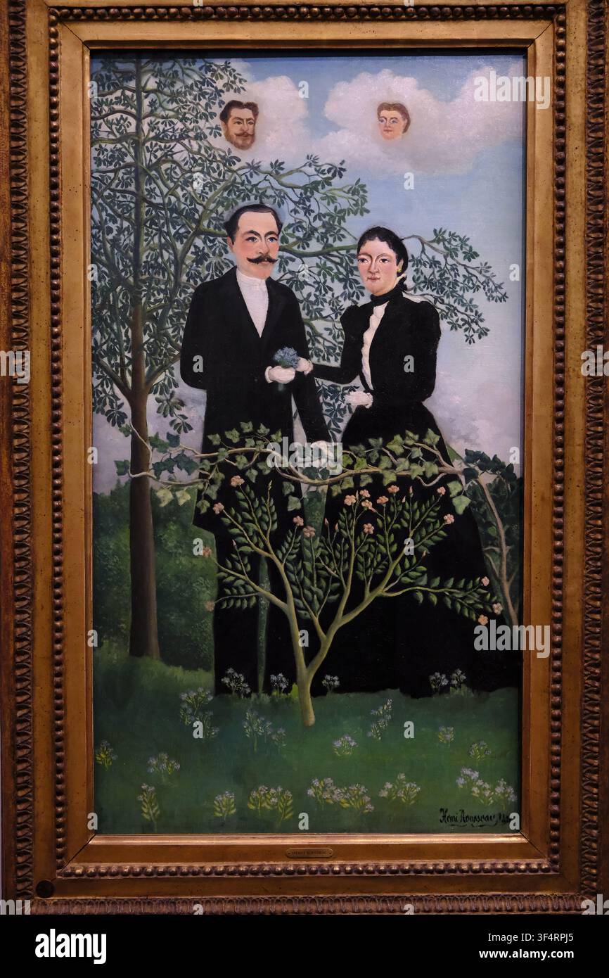 Henri Rousseau, "Die Vergangenheit und die Gegenwart oder Eine philosophische Reflexion" (1899, Öl auf Leinwand)..Dieses Gemälde feiert seine zweite Ehe. Es stellt dar Stockfoto