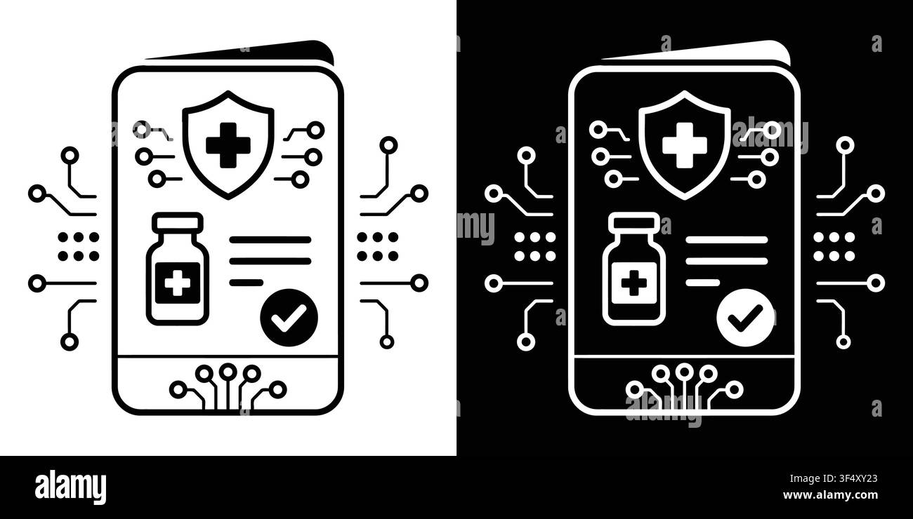 Symbol für die Mobile Anwendung des Digitalen Gesundheitsausweises, Medizinisches Zertifikat, Gesundheitstechnologie, Smartphone-Gesundheitsakte-Vektor Stock Vektor