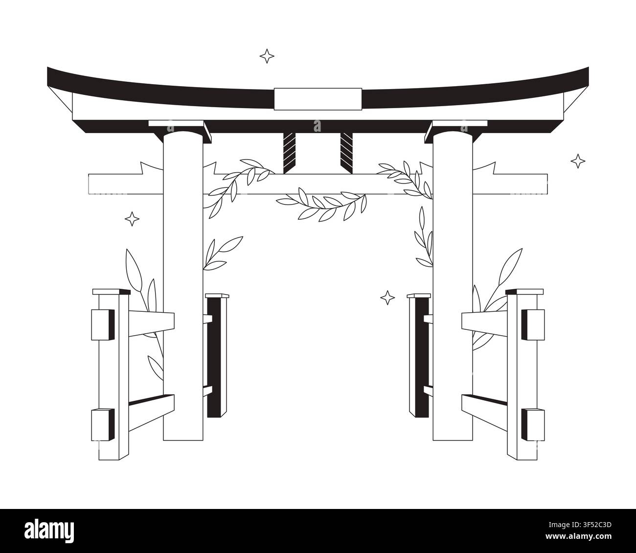 Traditionelle japanische Torii-Tor-Flachlinienillustration Stock Vektor