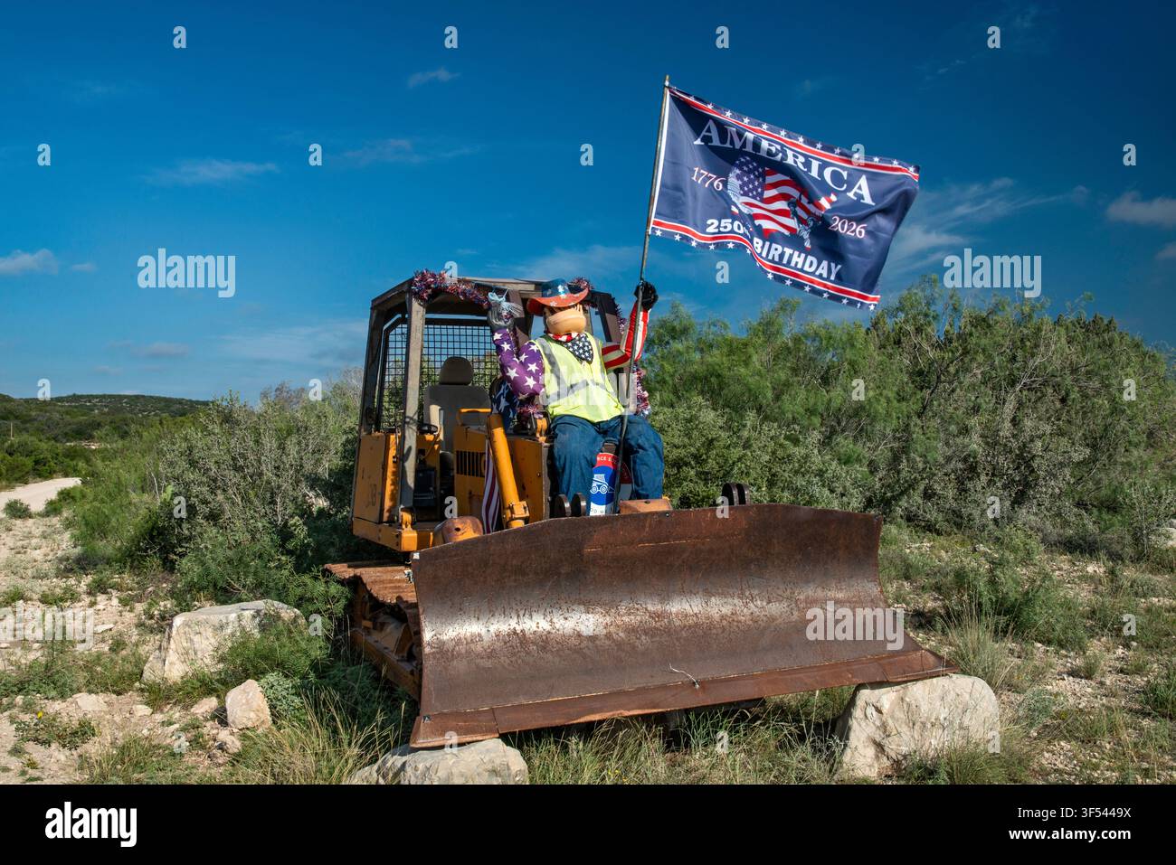 Ausstellung zur Feier des Unabhängigkeitstages in der Nähe des Devils River State Natural Area, Del Norte Unit, Edwards Plateau, Texas, USA Stockfoto