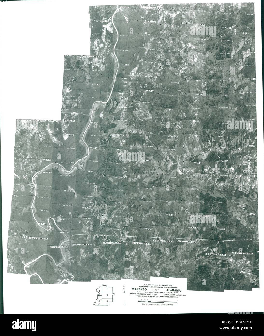 Ein Luftbildindex für Marengo County, Alabama, Blatt 4, aus den Aufzeichnungen der Farm Service Agency, erstellt zur Indexierung von Luftbildern der Vereinigten Staaten Stockfoto
