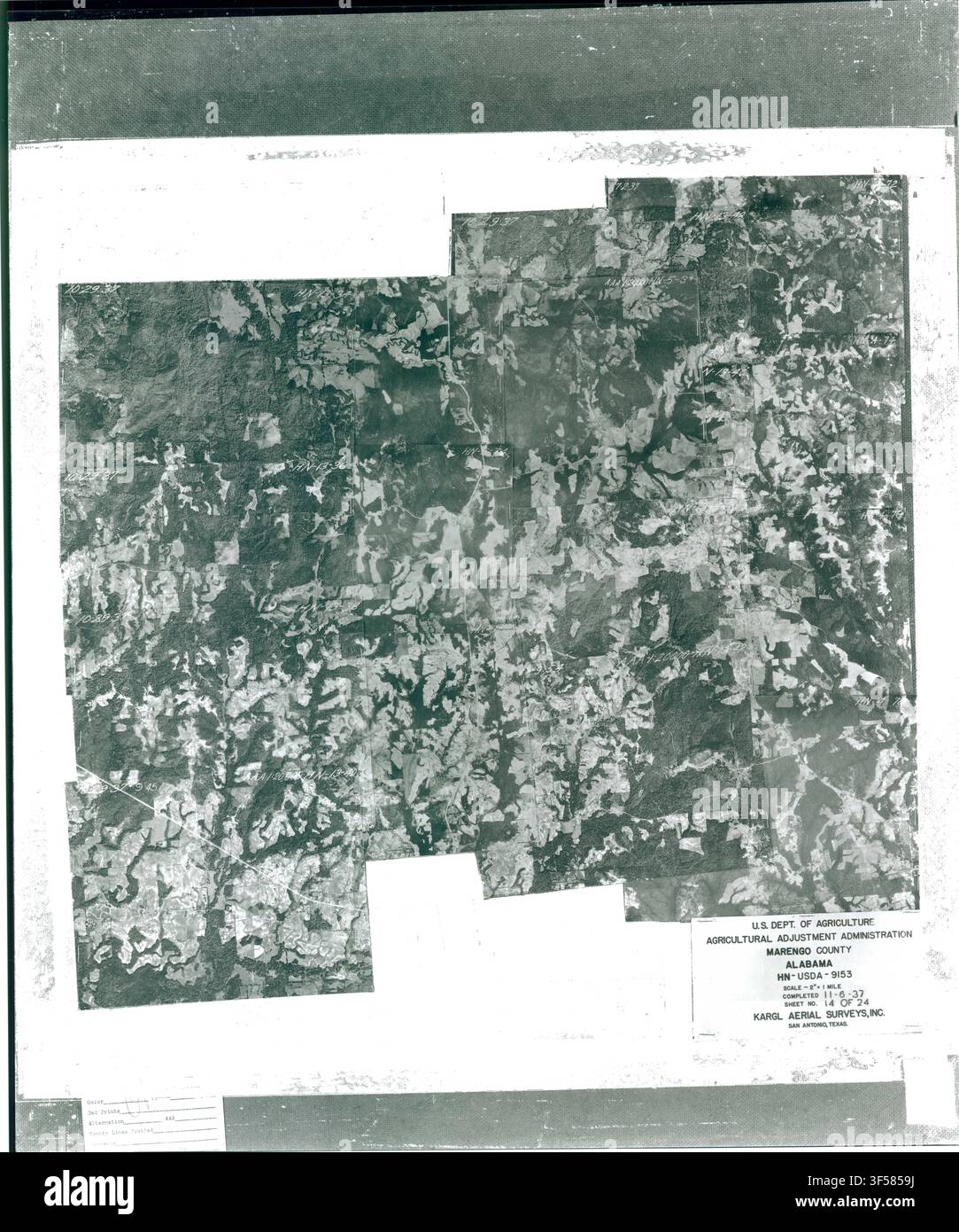 Ein Luftbildindex für Marengo County, Alabama, Blatt 14, erstellt von der Farm Service Agency, Teil der Aufzeichnungen der Farm Service Agency. Stockfoto