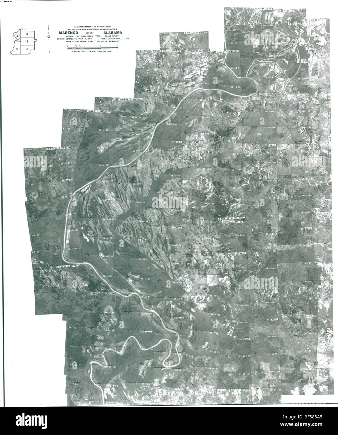 Ein Luftbildindex für Marengo County, Alabama, erstellt von der Farm Service Agency, Teil der Regierungsaufzeichnungen der Vereinigten Staaten. Stockfoto