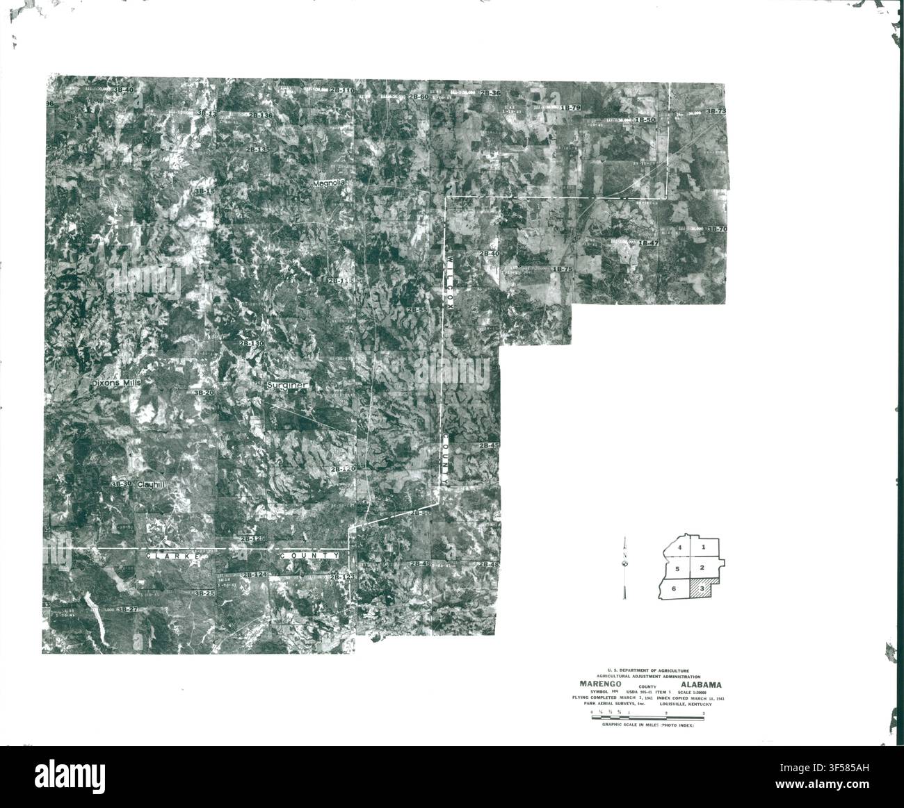Ein Luftbildindex für Marengo County, Alabama, Blatt 3, aus den Aufzeichnungen der Farm Service Agency, erstellt zur Indexierung von Luftbildern der Vereinigten Staaten Stockfoto