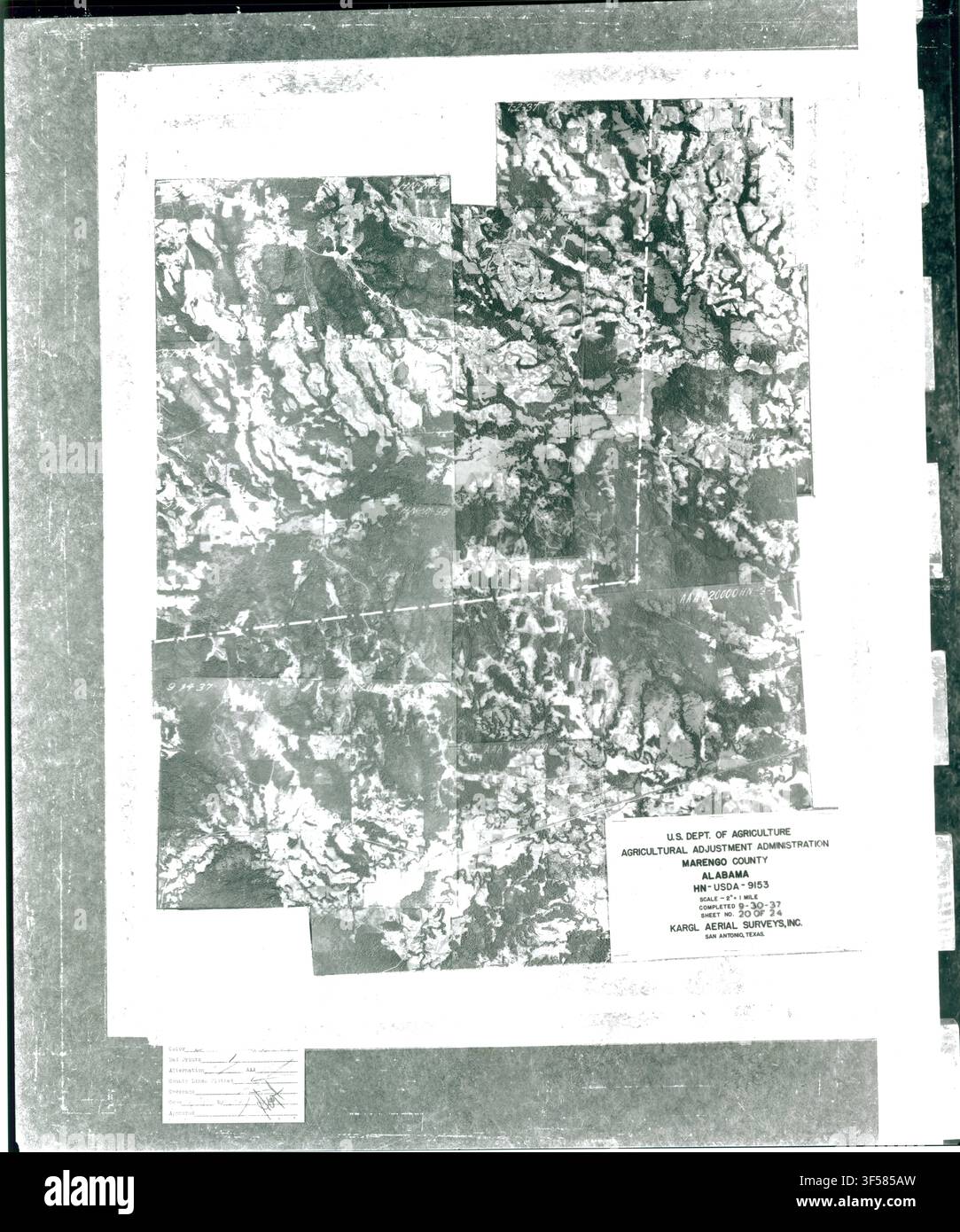 Ein Luftbildindex für Marengo County, Alabama, Blatt 20, erstellt von der Farm Service Agency, Teil der Regierungsakten der Vereinigten Staaten. Stockfoto