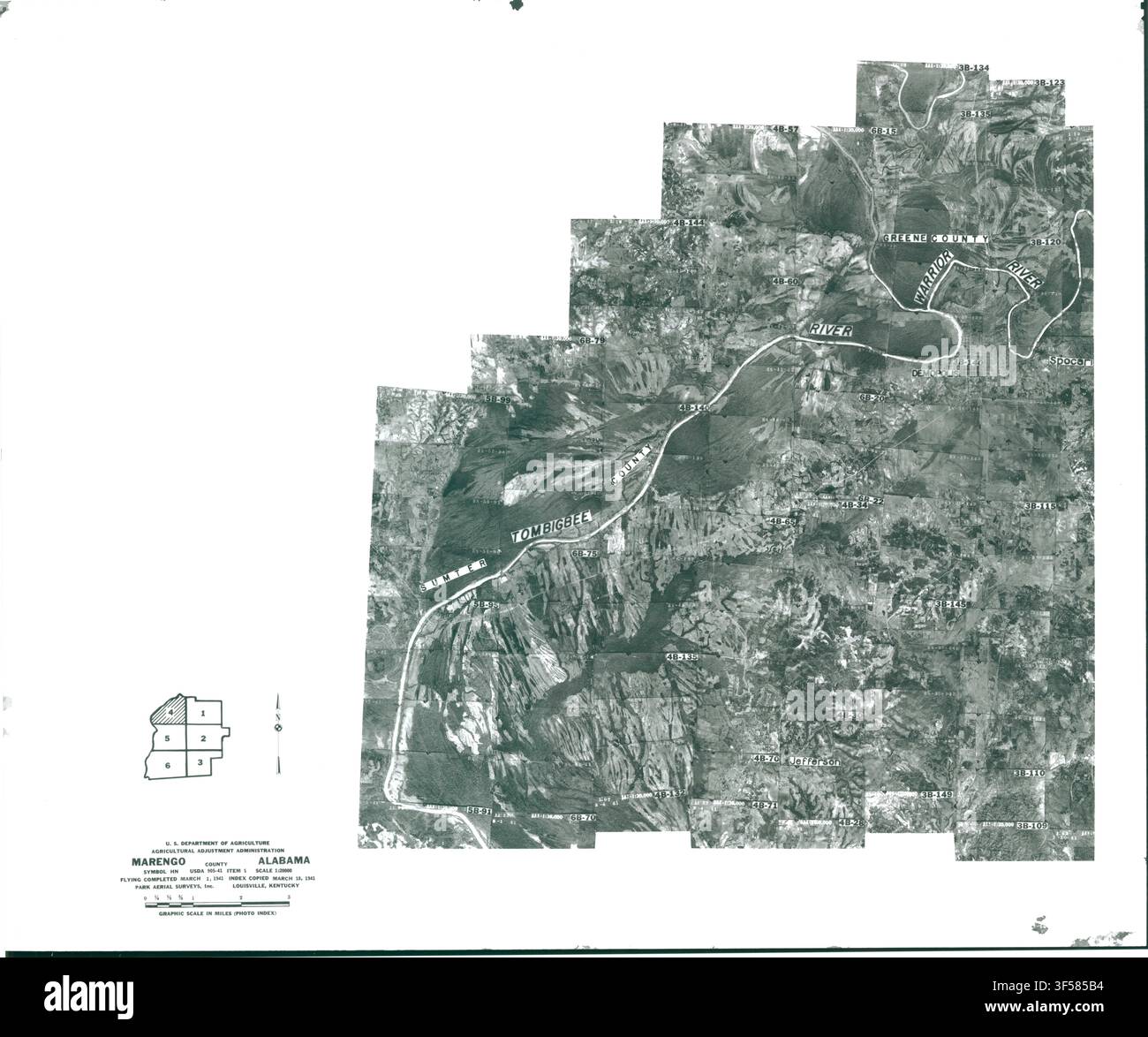 Ein Luftbildindex für Marengo County, Alabama, Blatt 4, erstellt von der Farm Service Agency, Teil der Regierungsaufzeichnungen der Vereinigten Staaten. Stockfoto