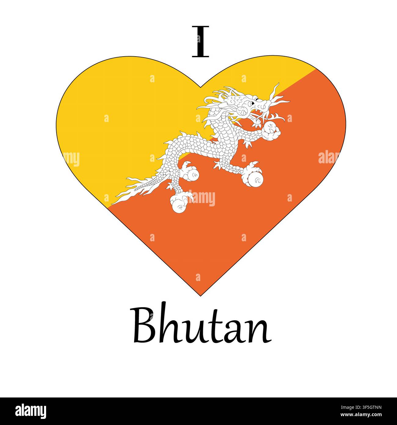 Bhutan, Asien. Der Ländername mit der isolierten Flagge des Landes als Hintergrund Stockfoto