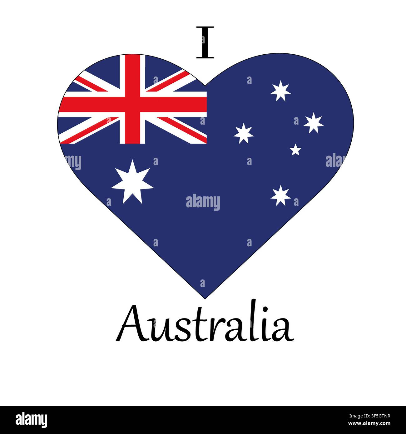 Illustration von I Love Australia mit einem herzförmigen Schild mit einer Flagge auf weißem Hintergrund Stockfoto