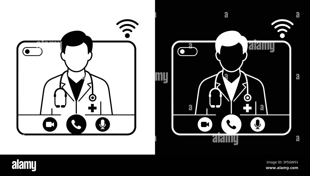 Telemedizin Online-Doktor-Beratungs-Symbol, virtuelle Gesundheitsversorgungsvideokonferenz, Fernmedizinischer Dienst-Vektorillustration Stock Vektor