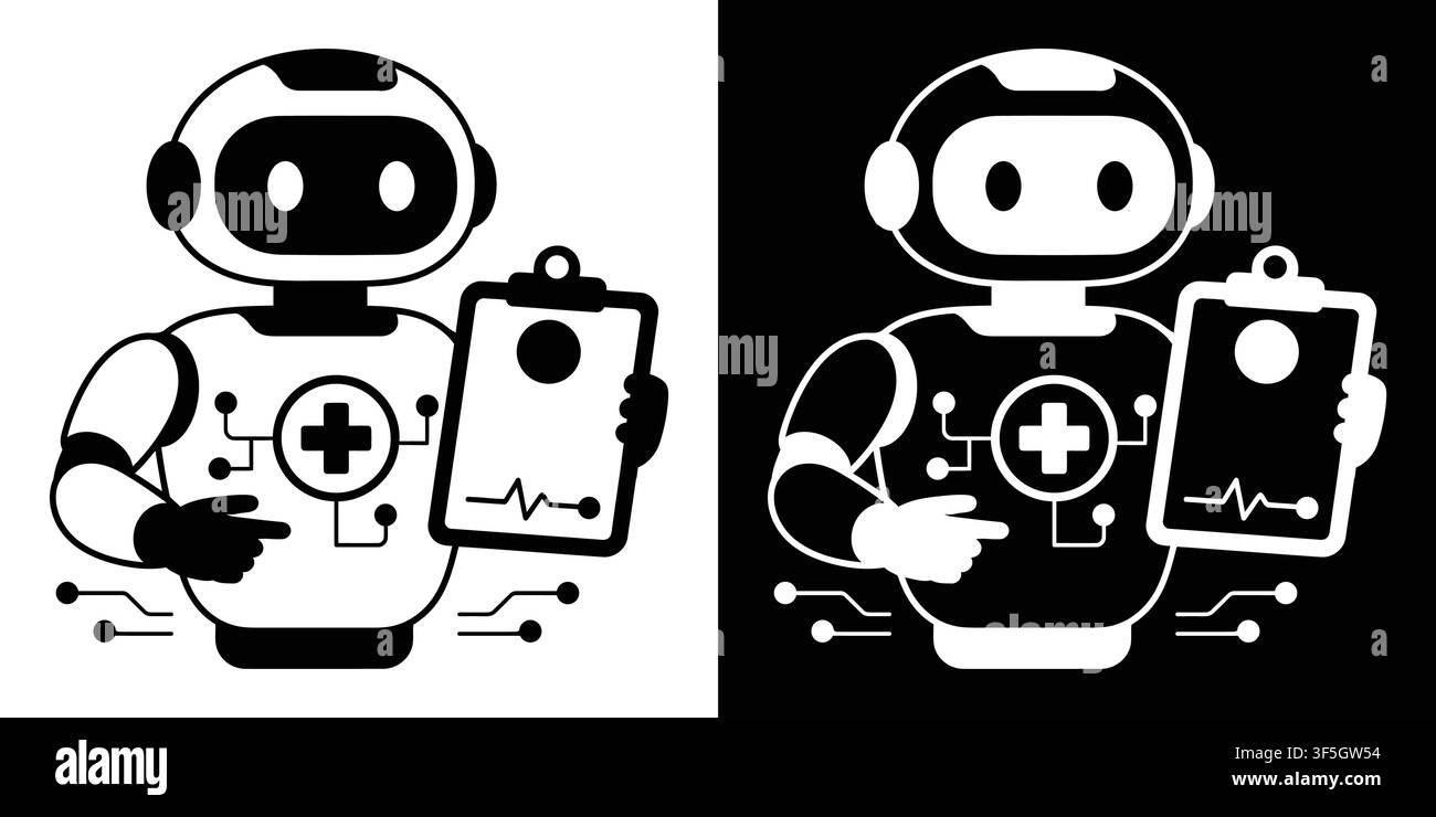 AI-Medizinischer-Assistenten-Roboter-Symbol, Gesundheits-Chatbot, Künstliche-Intelligenz-Arztassistent, Intelligente Medizintechnologie-Vektorillustration Stock Vektor
