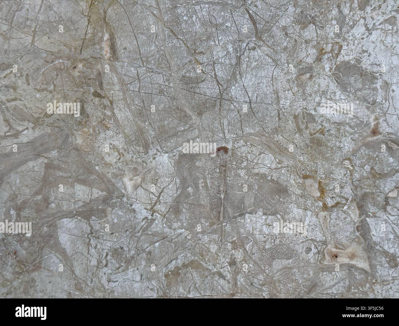 Nahaufnahme einer grauen Marmorsteinoberfläche mit kunstvollen natürlichen Mineraladern, wolkigen Mustern, feinen Rissen und subtilen Tonvariationen für einen eleganten Bogen Stockfoto