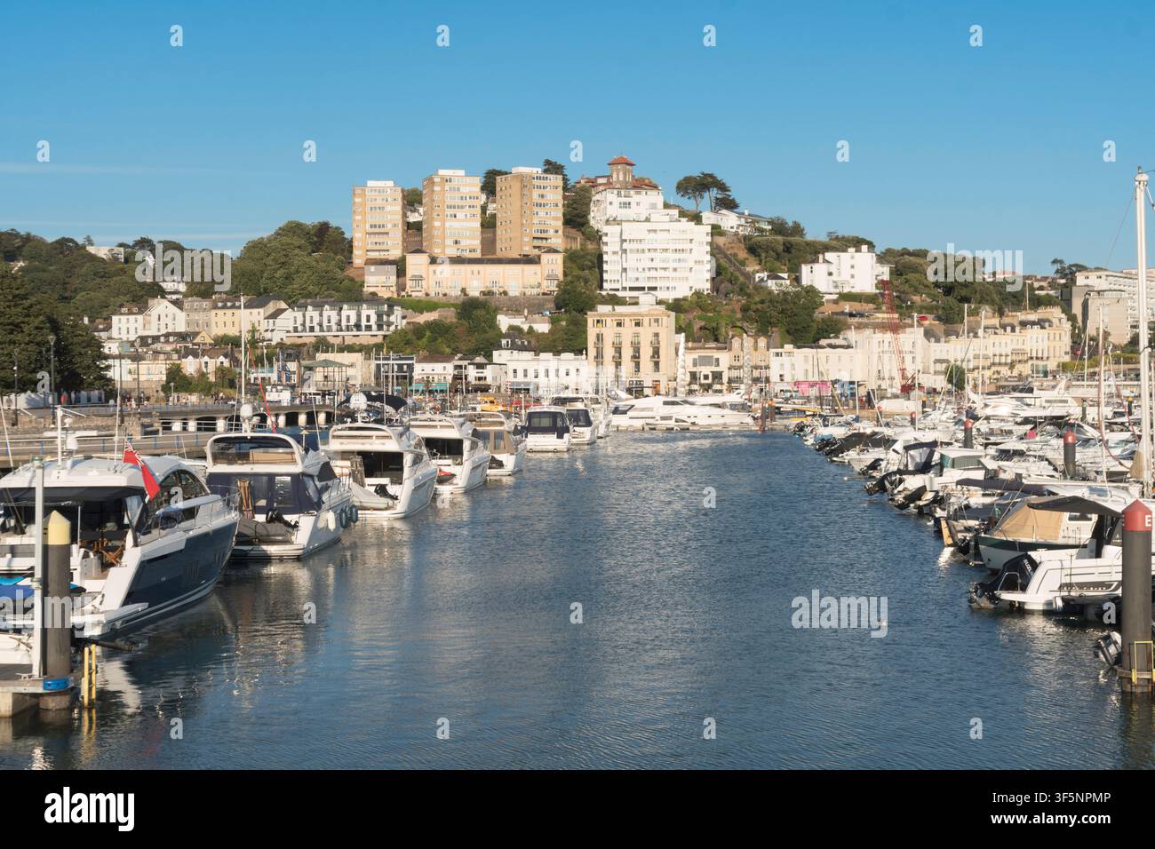 Boote, die im Yachthafen von Torquay, Devon, England, UK, festgemacht sind Stockfoto