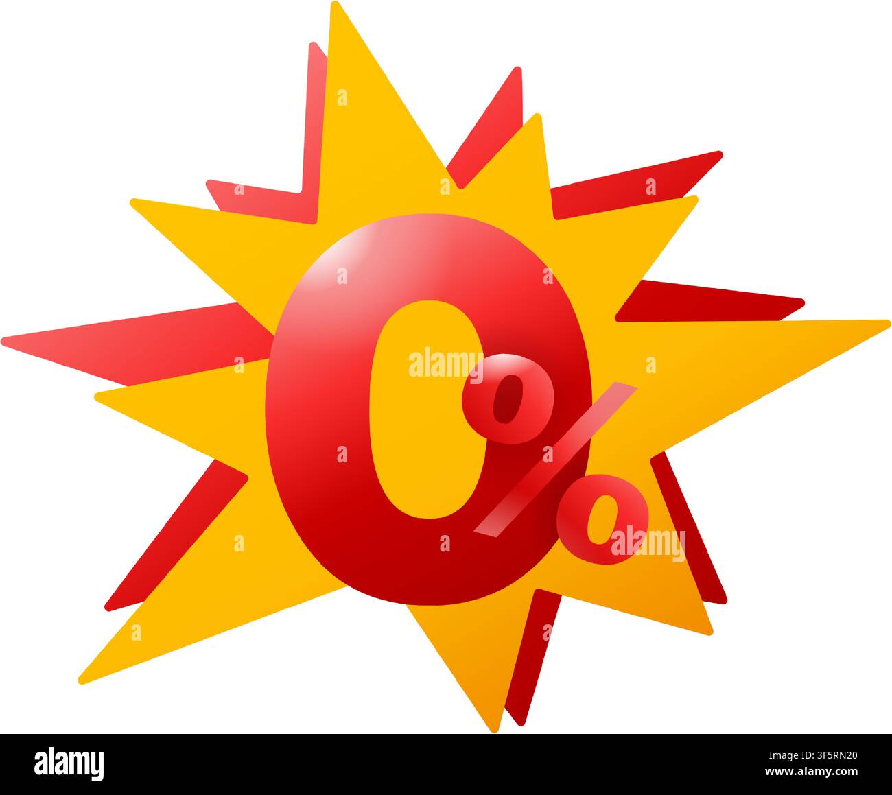 Null-Prozent-Kommission rotes Zahl mit gelber Bursts-Form - Vektor-Promo-Poster-Element Stock Vektor