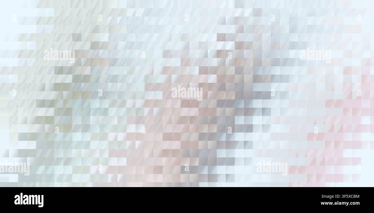Ein weicher, verträumter abstrakter Hintergrund, der aus hellblauen und blassrosa rechteckigen Pixeln besteht und einen sanften, texturierten Mosaikeffekt erzeugt. Stockfoto