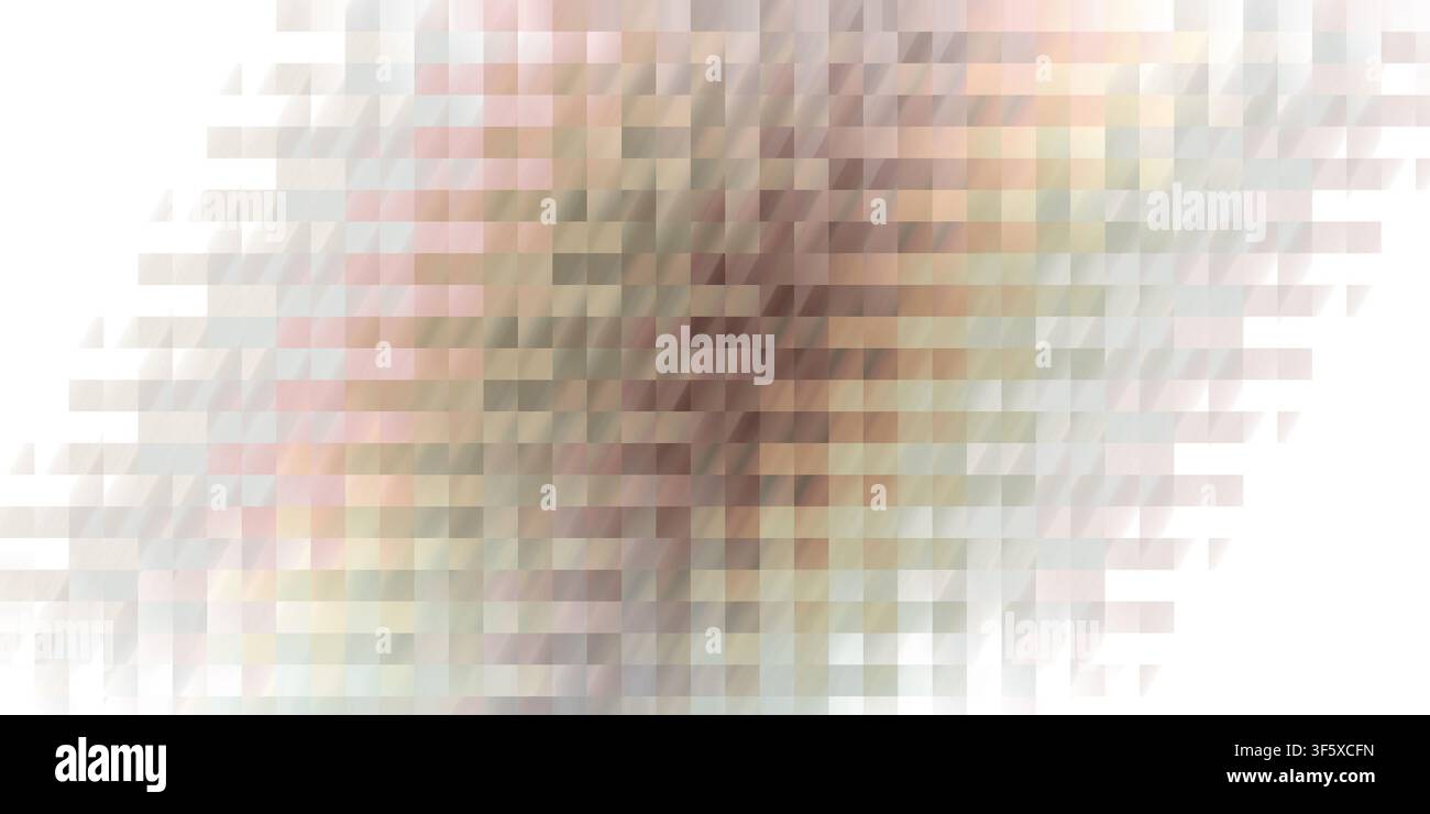 Ein weicher, abstrakter Hintergrund mit einem Mosaik aus rechteckigen Pixeln in gedämpften, warmen Tönen von Beige, Braun und zartem Rosa, der eine sanfte Textur erzeugt. Stockfoto