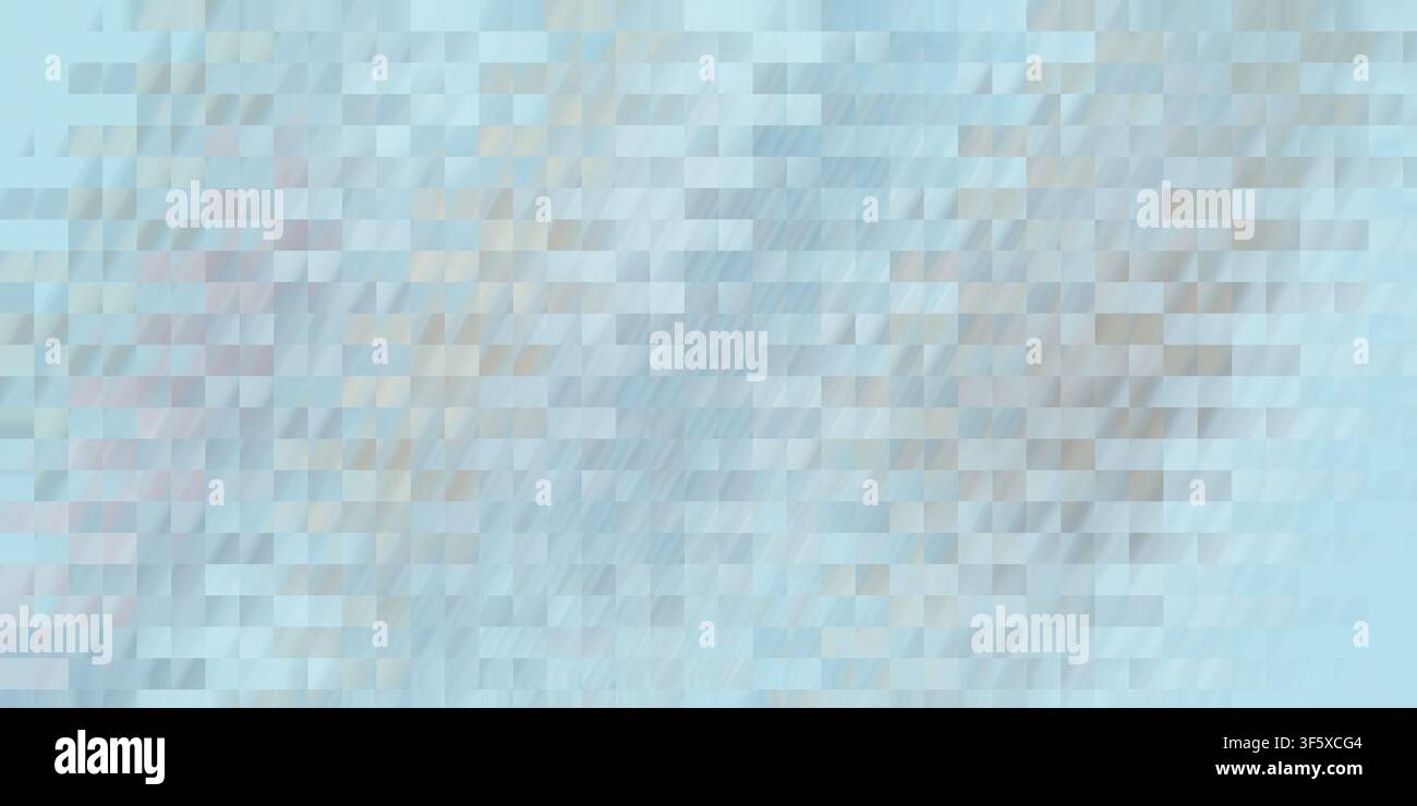 Ein weicher, hellblauer abstrakter Hintergrund mit einem Raster aus rechteckigen Pixeln, das ein subtiles, modernes Mosaikmuster mit sanften Verläufen erzeugt. Stockfoto