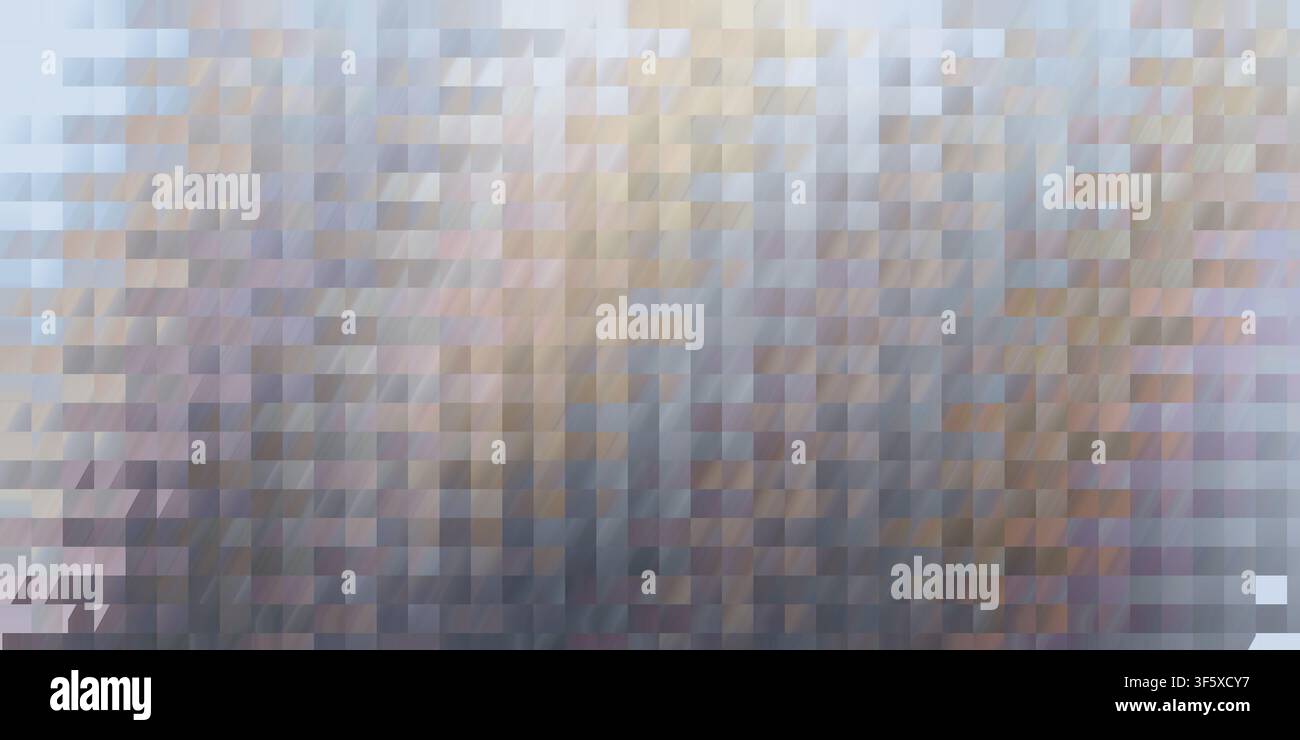 Ein digitales Mosaik-Hintergrundbild aus kleinen quadratischen Kacheln in gedämpften Grautönen, Brauntönen und weichen Blautönen, das eine subtile und raffinierte Textur erzeugt. Stockfoto