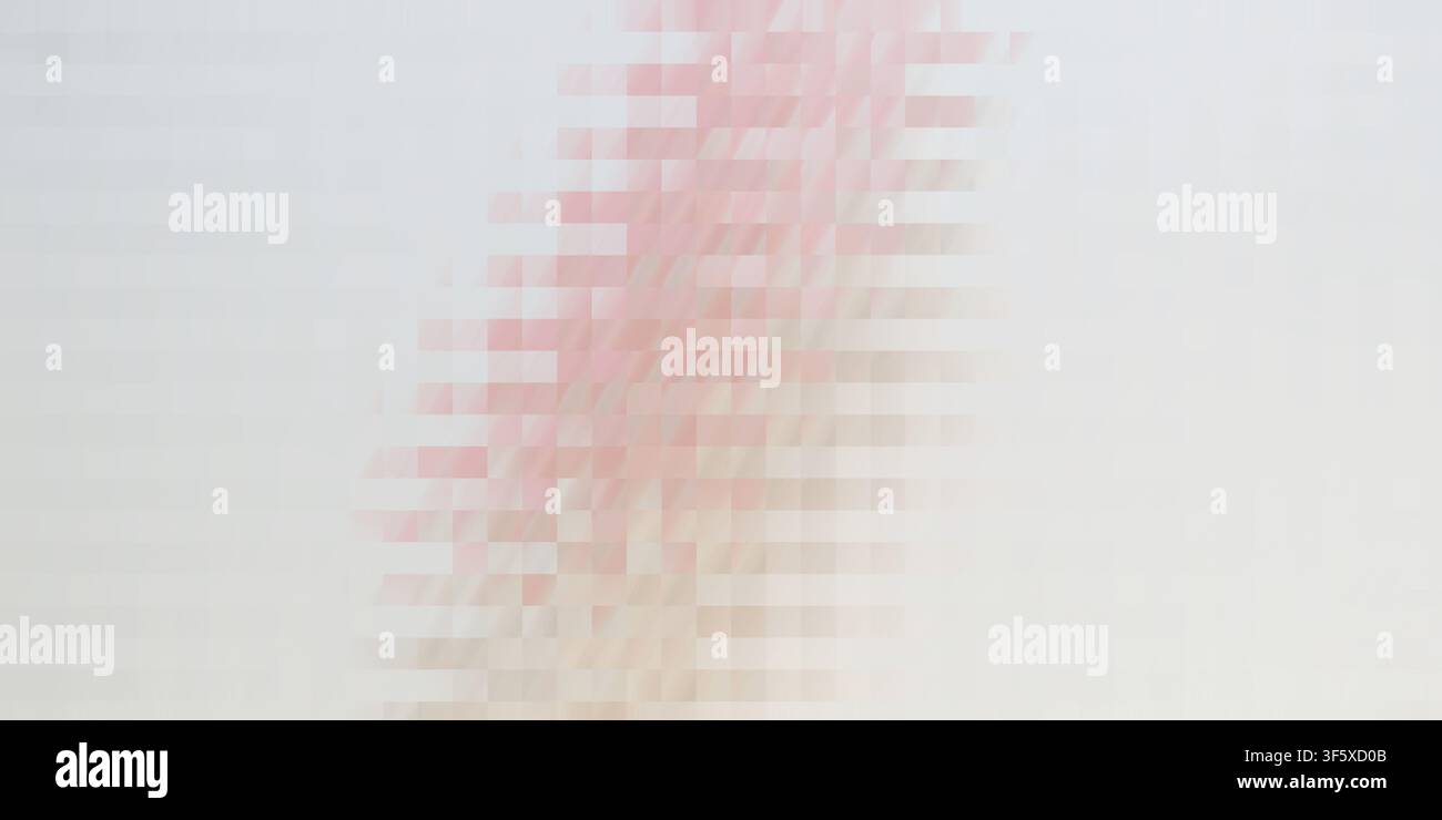 Abstrakter digitaler Hintergrund mit einem subtilen Farbverlauf aus weichen rosa und weißen rechteckigen Blöcken, die in einem mosaikartigen pixelierten Muster angeordnet sind. Stockfoto