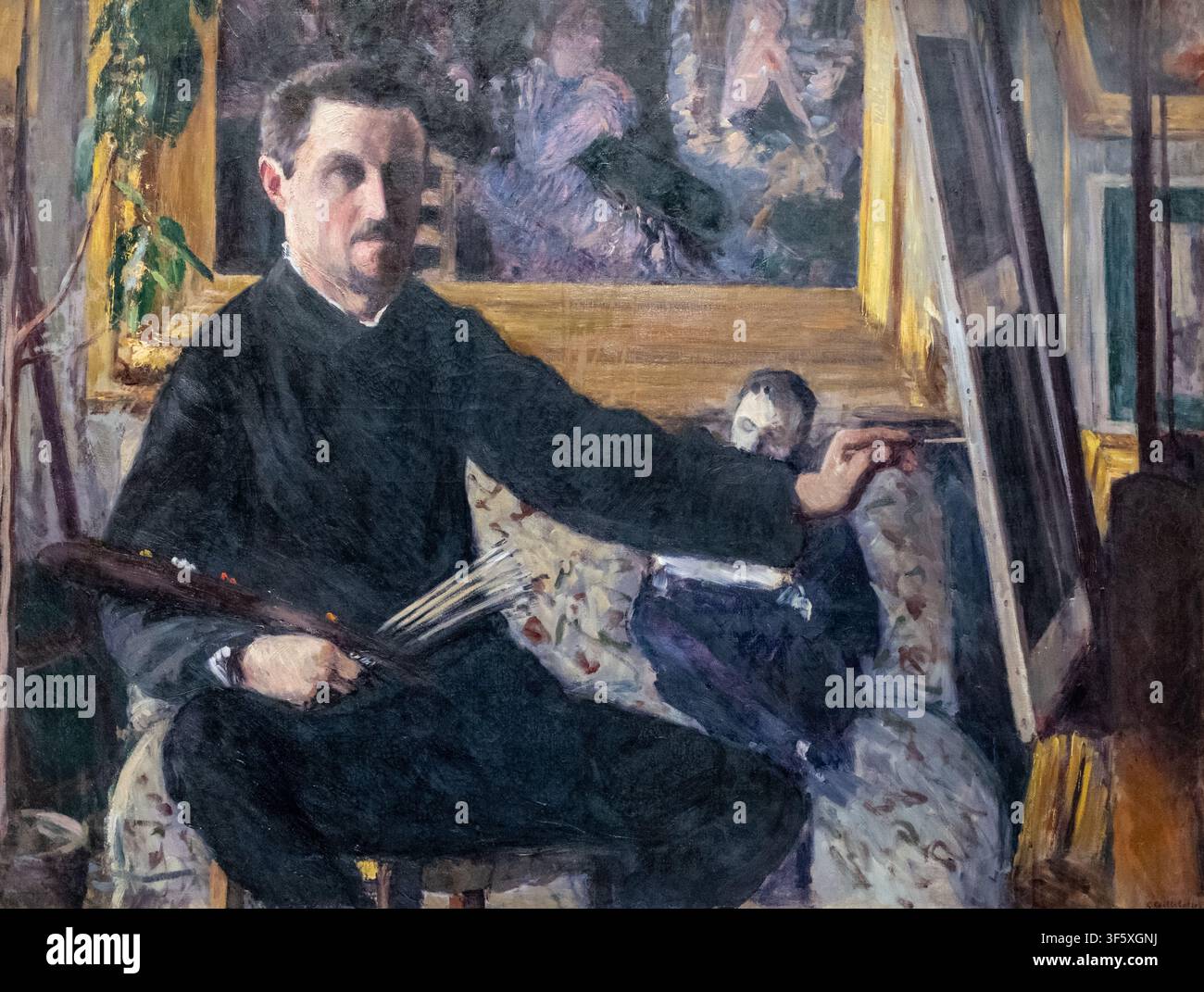 Selbstporträt mit einer Staffelei von Gustave Caillebotte - Originales Kunstölgemälde Stockfoto