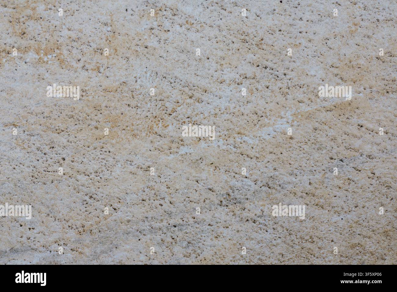Gealterte beige Wandoberfläche mit kleinen Unregelmäßigkeiten, Verwitterungsmerkmalen und einem natürlichen abstrakten Muster Stockfoto