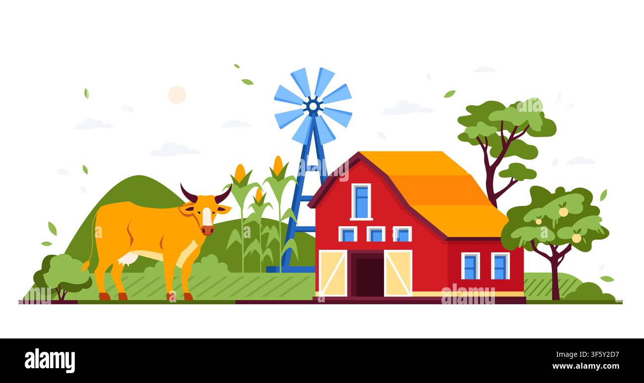 Landschaftsszene - Farbige Flachdesign-Illustration Stock Vektor