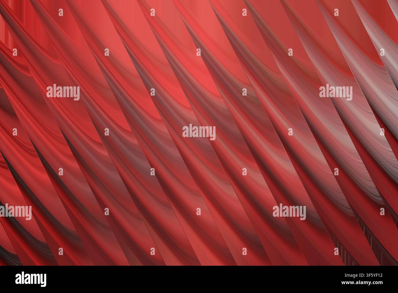 Ein hochwertiges abstraktes Digitalkunstwerk mit einer Reihe sich wiederholender, glatter, diagonaler, wellenförmiger Strukturen in verschiedenen Schattierungen von tiefem Rot. Stockfoto